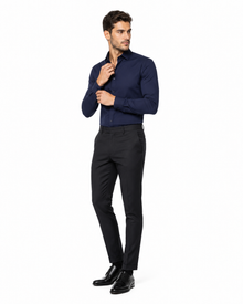 Léo | Chemise Homme Extensible Coupe Slim Infroissable - Bleu Marine