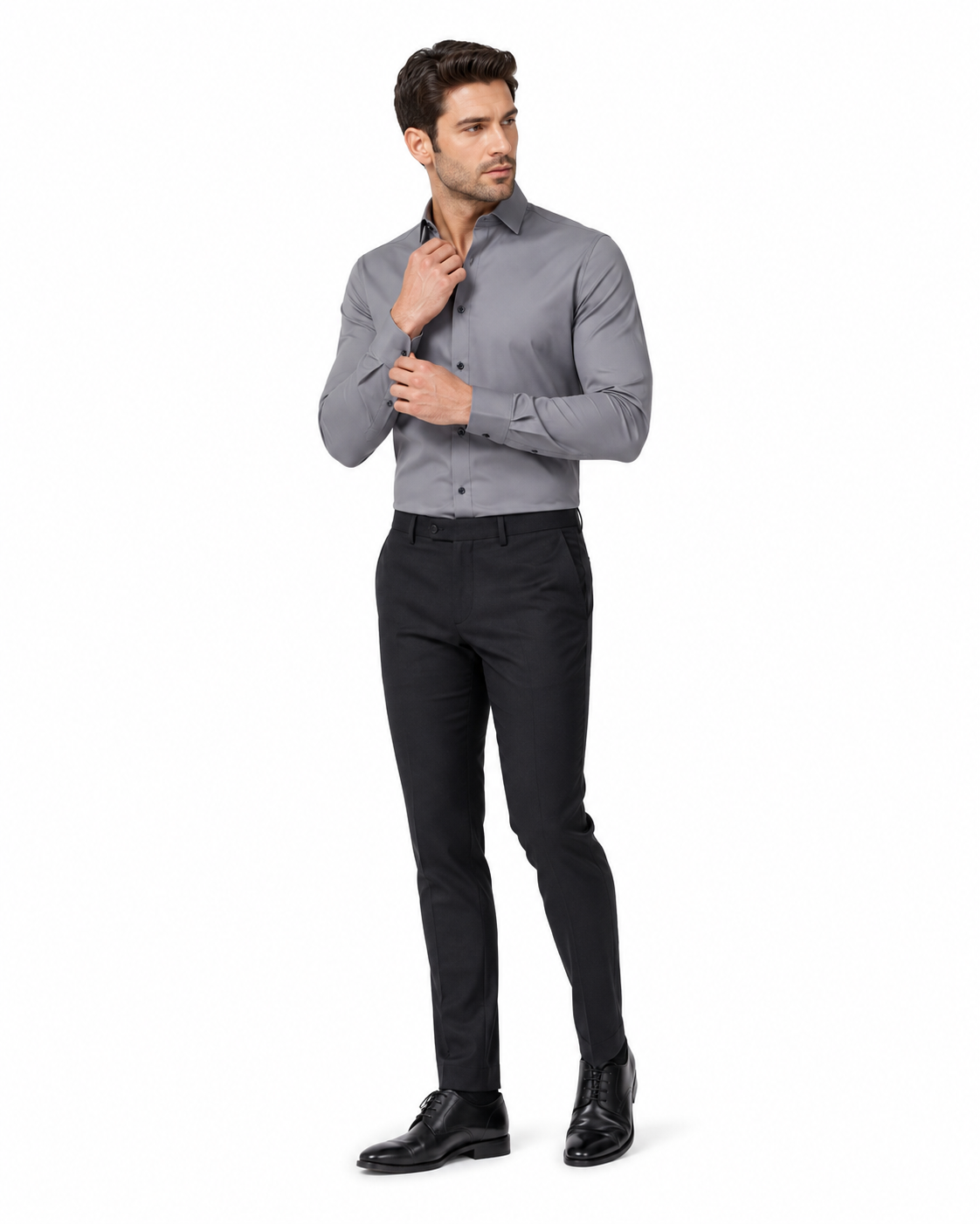 Léo | Chemise Homme Extensible Coupe Slim Infroissable - Gris Foncé