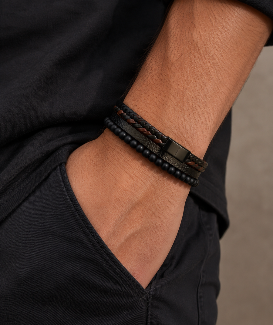Tao | Bracelet Homme Cuir Tressé Multi-rangs