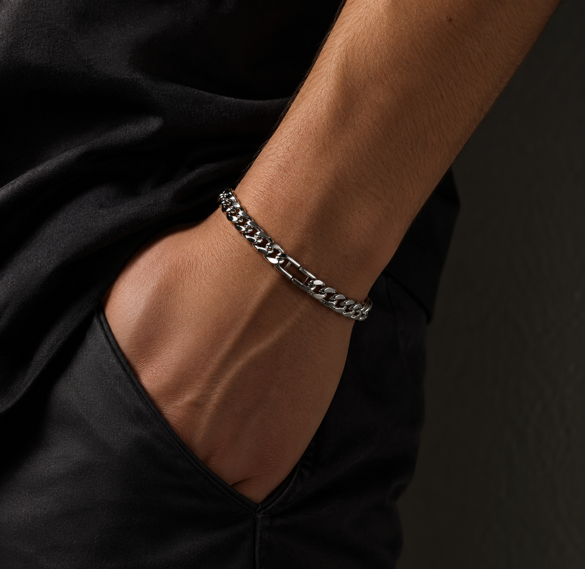 Noé | Bracelet Chaîne Cubaine en Acier - Argenté 8 mm