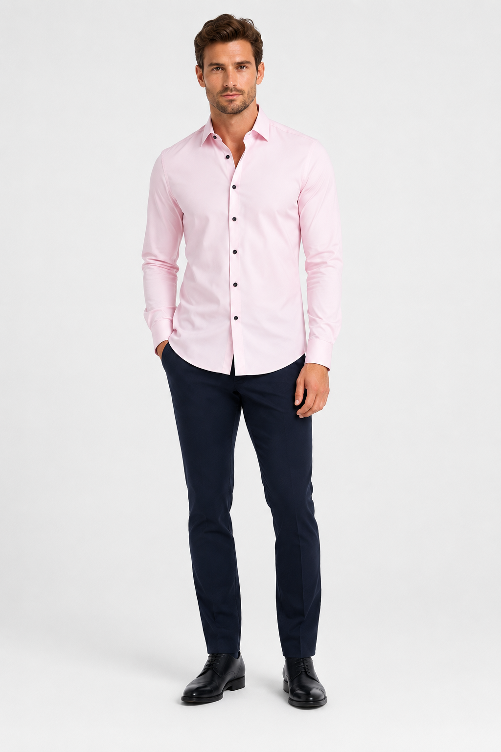 Léo | Chemise Homme Extensible Coupe Slim Infroissable - Rose Clair