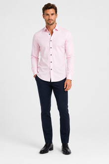 Léo | Chemise Homme Extensible Coupe Slim Infroissable - Rose Clair