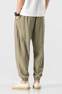 Léon | Pantalon Lantern Homme Coton Lin Été - Kaki