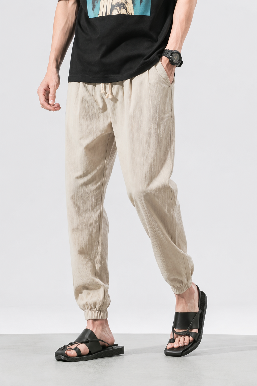 Léon | Pantalon Lantern Homme Coton Lin Été - Beige