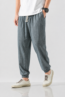 Léon | Pantalon Lantern Homme Coton Lin Été - Bleu Gris